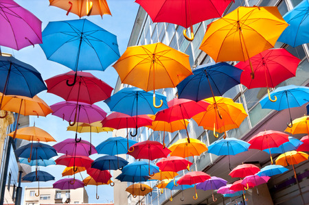We can stop the rain! The interesting decoration on one of Belgrade streets, Serbia.の写真素材