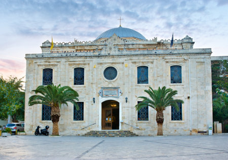 HERAKLION, GREECE - OCTOBER 13, 2013: The Ottoman Vezir Mosque, built on the site of the church of St Titus, and now the basilica of St Titus, on October 13 in Heraklion.のeditorial素材