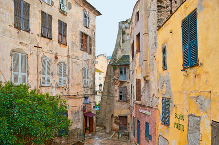 BASTIA, FRANCE - MAY 1, 2013: The old town is famous for its slums with small backstreets and narrow alleys, on May 1 in Bastia.のeditorial素材