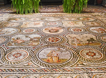 SEVILLE, SPAIN - MAY 3, 2012: The courtyard of the Lebrija Palace decorated with old mosaics on the floor, on May 3 in Seville.のeditorial素材