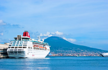 NAPLES, ITALY - OCTOBER 3, 2012: The ferry waits for passengers in the city port, on October 3 in Naples.のeditorial素材