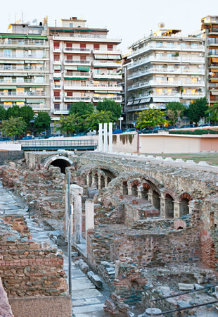 THESSALONIKI, GREECE - OCTOBER 17, 2013: The ruins of the Ancient Agora (Roman Forum) located in the modern city centre, on October 17 in Thessaloniki.のeditorial素材