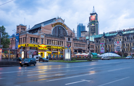KEIV, UKRAINE - MAY 18, 2014: The Besarabsky Market  is an indoor market located in the center of Kiev on the Bessarabska Square at the end of the city's main thoroughfare, the Khreshchatyk, on May 18 in Kiev.のeditorial素材