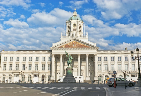 BRUSSELS, BELGIUM - JUNE 29, 2010: The Church of Saint Jacques-sur-Coudenberg with the monument to the King Leopold I located on the Place des Palais, on June 29 in Brussels.のeditorial素材