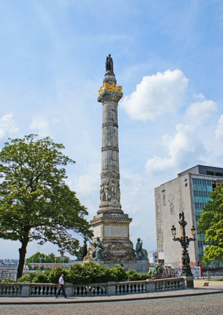 BRUSSELS, BELGIUM - JUNE 30, 2010: The monumental column situated on the Place du Congres and commemorates the creation of the Belgian state and constitution, at its foot is the memorial to the Belgian victims of World War I, on June 30 in Brussels.のeditorial素材