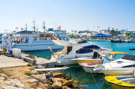The numerous fishing boats and yachts in port of Ayia Napa are ready for the trip, Cyprus.のeditorial素材
