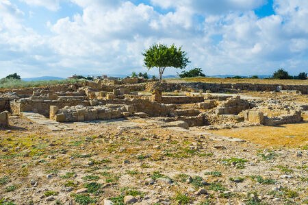 The antique ruins of the Aphrodite Sanctuary at the archaeological site in Kouklia, Cyprus.の写真素材