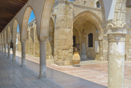 The shady terrace of the Ecclesiastical museum surrounds the St Lazarus church, Larnaka, Cyprus.のeditorial素材