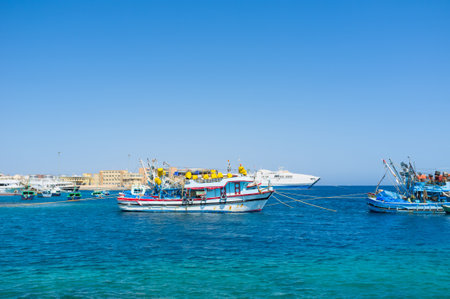 The fishing boats moored in port, Hurghada, Egypt.のeditorial素材