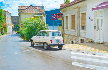 HERCEG NOVI, MONTENEGRO, JULY 13 , 2014: The retro car parked on the street of the old town, on July 13 in Montenegro.のeditorial素材