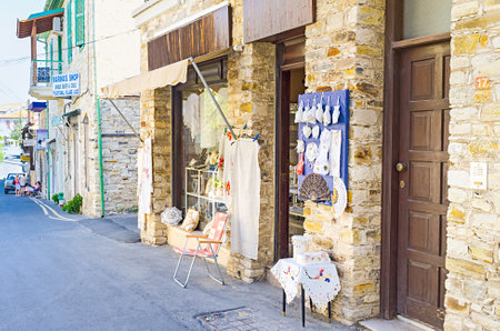 The shop of traditional embroideries in Lefkara, Cyprus.のeditorial素材