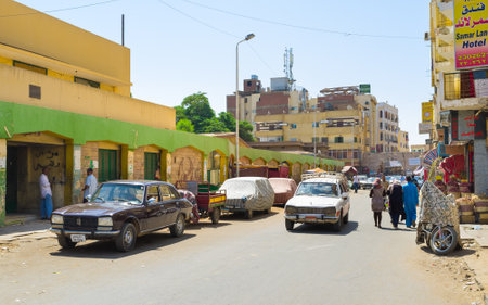 ASWAN, EGYPT - OCTOBER 6, 2014: The  way to the central tourist market, that is one of the most popular city landmarks, on October 6 in Aswan.のeditorial素材