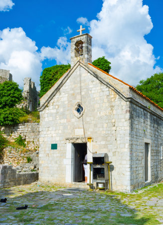 The tiny church of St Jovan located in the old fortress of Stari Bar, Montenegro.のeditorial素材