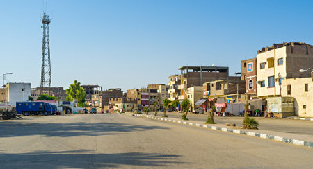 LUXOR, EGYPT - OCTOBER 7, 2014: The wide street of the old neighborhood, connecting Luxor and Karnak Temples, on October 7 in Luxor.のeditorial素材