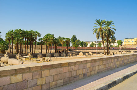 The Luxor Temple located in the heart of the residential Luxor district, next to the Nile embankment, Egypt.のeditorial素材