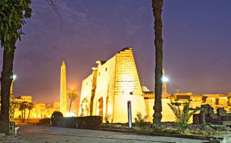 The ancient Luxor temple in the bright illumination, Luxor, Egypt.のeditorial素材
