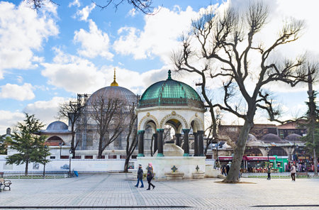 ISTANBUL, TURKEY - JANUARY 13, 2015: The German Fountain located on Sultanahmet Square (hippodrome), on January 13 in Istanbul.のeditorial素材