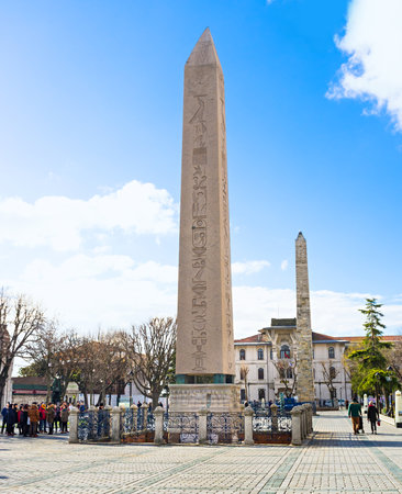 ISTANBUL, TURKEY - JANUARY 13, 2015: Two ancient obelisks at Sultanahmet square, on January 13 in Istanbul.のeditorial素材