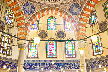 ISTANBUL, TURKEY - JANUARY 13, 2015: The Tomb of Sultan Murat III with the stained-glass windows and richly decorated walls, on January 13 in Istanbul.のeditorial素材