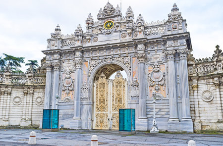 The Gate of the Sultan of Dolmabahce Palace built in ottoman neo-baroque style, Istanbul, Turkey.のeditorial素材