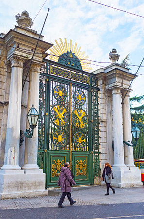 ISTANBUL, TURKEY - JANUARY 13, 2015: The main gate to the Galatasaray High School, the most influential high schools in modern Turkey, on January 13 in Istanbul.のeditorial素材