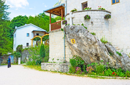 The small Ostrog Donji Monastery is the notable landmark of Montenegro.のeditorial素材