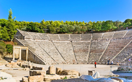 EPIDAVROS, GREECE - OCTOBER 11, 2013: The Theatre considered one of the purest masterpieces of Greek architecture, on October 11 in Epidavros.のeditorial素材