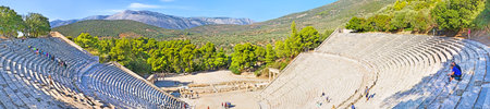 EPIDAVROS, GREECE - OCTOBER 11, 2013: The Theatre is the notable landmark of the Sanctuary of Asclepius, on October 11 in Epidavros.のeditorial素材