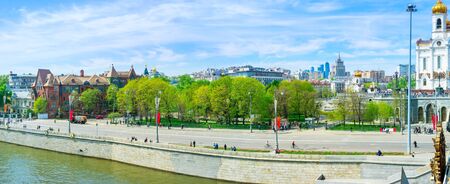 The view on Prechistenskaya quay of the Moskva river from the Patriarshy Bridge Moscow Russia.の写真素材