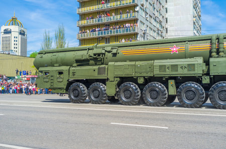 MOSCOW RUSSIA  MAY 9 2015: The RS24 Yars  thermonuclear weapon intercontinental ballistic missile on the Parade on May 9 in Moscow.のeditorial素材