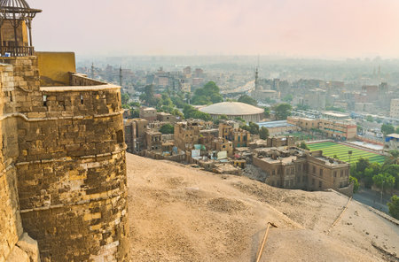 The view on the old town from the ramparts of the Citadel of Saladin, Cairo, Egypt.のeditorial素材