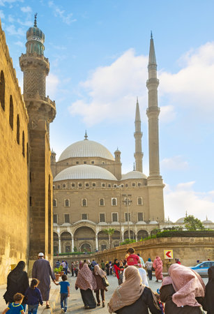 CAIRO, EGYPT - OCTOBER 9, 2014: Every day numerous visitors come to the Saladin Citadel and enjoy the beauty of the medieval architecture, on October 9 in Cairo.のeditorial素材