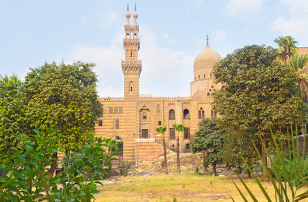 The medieval Mahmudiye Mosque located in garden next to the ramparts of Saladin Citadel, Cairo, Egypt.のeditorial素材