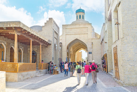 BUKHARA, UZBEKISTAN - APRIL 28, 2015: The old bazaar named Toqi Sarrafon is the famous covered market in historic neighborhood, on April 28 in Bukhara.のeditorial素材