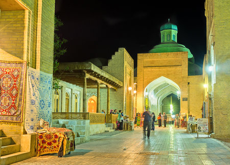 BUKHARA, UZBEKISTAN - APRIL 28, 2015: The Toqi Sarrafon market is still open in the evening for the tourists pleasure, on April 28 in Bukhara.のeditorial素材