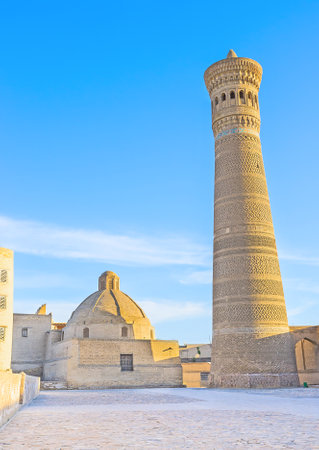 Kalyan Minaret (Great Minaret) is the symbol of Bukhara, Uzbekistan.のeditorial素材