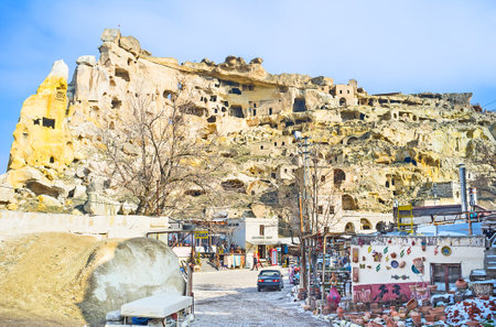 CAVUSIN, TURKEY - JANUARY 18, 2015: The scenic ruins of the old village in the rock, on January 18, 2015.のeditorial素材