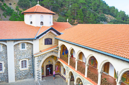 The view of the Kykkos Monastery church from its courtyard, Troodos, Cyprus.のeditorial素材