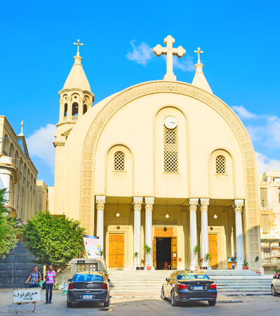 ALEXANDRIA, EGYPT - OCTOBER 11, 2014: The Coptic Cathedral of St Mark is the famous tourist destination in old town, on October 11 in Alexandria.のeditorial素材