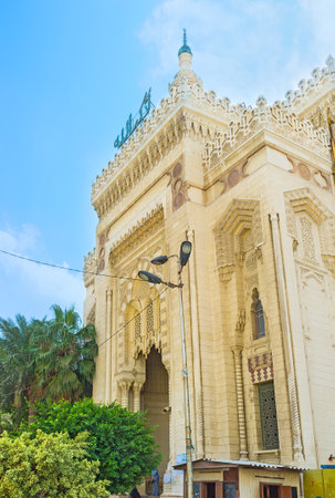 ALEXANDRIA, EGYPT - OCTOBER 11, 2014: The entrance of the Mosque of Al-Mursi Abu Al-Abbas, decorated with the patterns of carved plaster, on October 11 in Alexandria.のeditorial素材