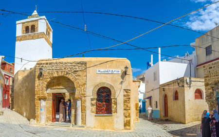 BIZERTE, TUNISIA - SEPTEMBER 4, 2015: The facade of the Kasbah Mosque located inside of the old fortress, on September 4 in Bizerte.のeditorial素材