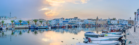 BIZERTE, TUNISIA - SEPTEMBER 4, 2015: The magic sunset in Bizerte before the thunderstorm, on September 4 in Bizerte.のeditorial素材