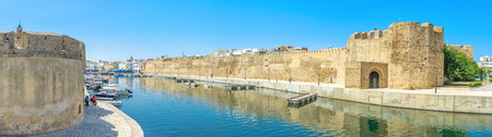 The Ksibah and Kasbah are two citadels located on the both sides of the old fishing port of Bizerte, Tunisia.の写真素材