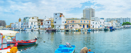 BIZERTE, TUNISIA - SEPTEMBER 4, 2015: The old port looks like other mediterranean ports in european towns, on September 4 in Bizerte.のeditorial素材