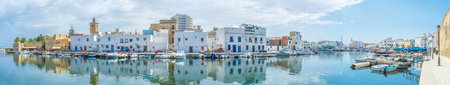 BIZERTE, TUNISIA - SEPTEMBER 4, 2015: The town has the long port with the medieval citadels on each side, on September 4 in Bizerte.のeditorial素材