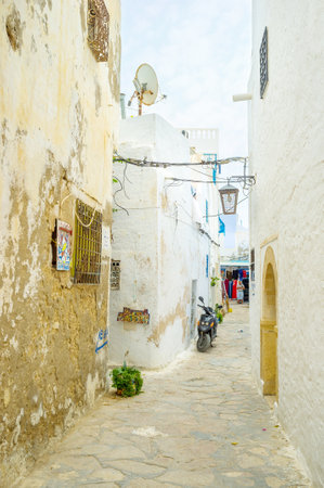 HAMMAMET, TUNISIA - SEPTEMBER 6, 2015: Medina of tourist Hammamet is very clean and cozy place with...