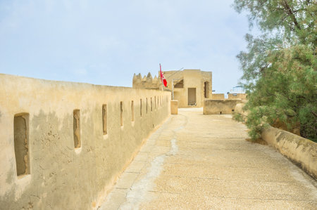 Visiting the Kasbah its possible to walk around the citadel on the ramparts' top, Hammamet, Tunisia.のeditorial素材