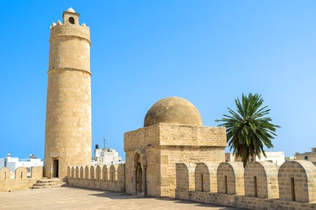 The Ribat citadel that used to be the defensive structure nowadays became a tourist attraction, Sousse, Tunisia.のeditorial素材