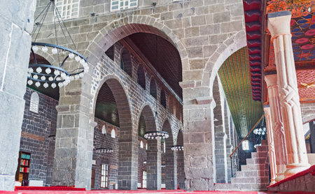 DIYARBAKIR, TURKEY - JANUARY 15, 2015: The scenic stone prayer hall of the Great Mosque, on January 15 in Diyarbakir.のeditorial素材