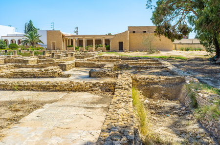 EL JEM, TUNISIA - SEPTEMBER 1, 2015: The stone foundations and the large collection of mosaics are the preserved parts of the Roman civilization in the city, on September 1, in El Jem.のeditorial素材